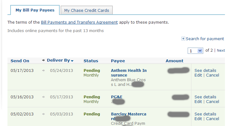 chase online bill pay cost